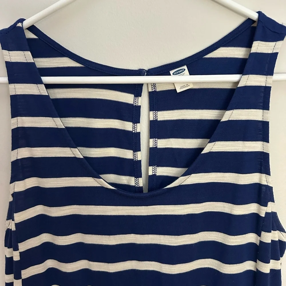 Old Navy Blue and White Striped Jumpsuit Jogger Medium EUC